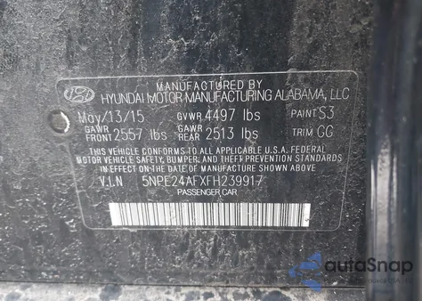2015 Hyundai Sonata Se z USA, uszkodzony, nr VIN 5NPE24AFXFH239917